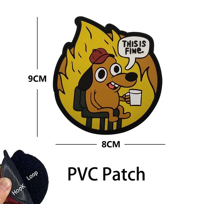 �This Is Fine Meme Funny Dog“, gestickte Applikationsabzeichen für Katzen, taktischer PVC-Aufnäher mit Klettverschluss am Rucksack – Detail 14