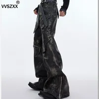 Retro Distressed Deconstruct Micro Flare Leather Pants Men's Heavyweight Segmentation Design Casual Leather Trouser 3