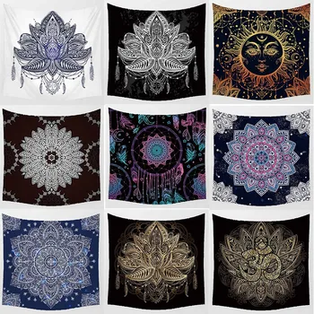 Décoration d'intérieur beauté violet Mandala Lotus jaune soleil mur Art tapisserie couverture suspendue 230x180cm 1