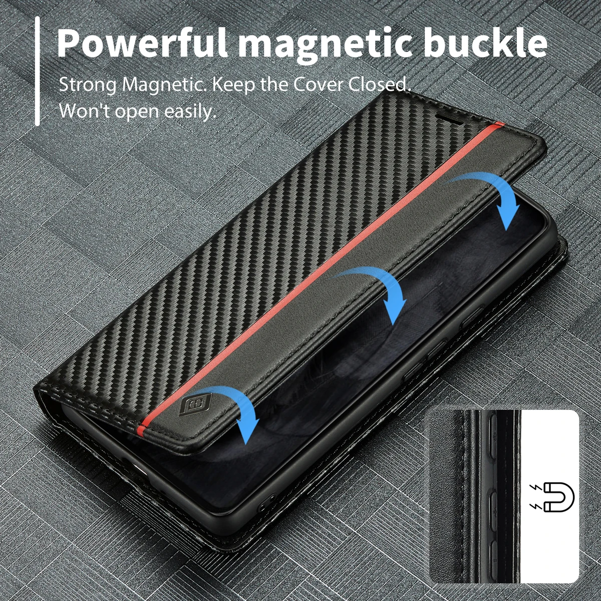 Carbon Fiber Leather Case for Google Pixel 10 9 Pro XL 10A 9A 8 7 6 Pro 7A 10Pro 9Pro Business Flip Cover Card Slot Phone Wallet — view 2