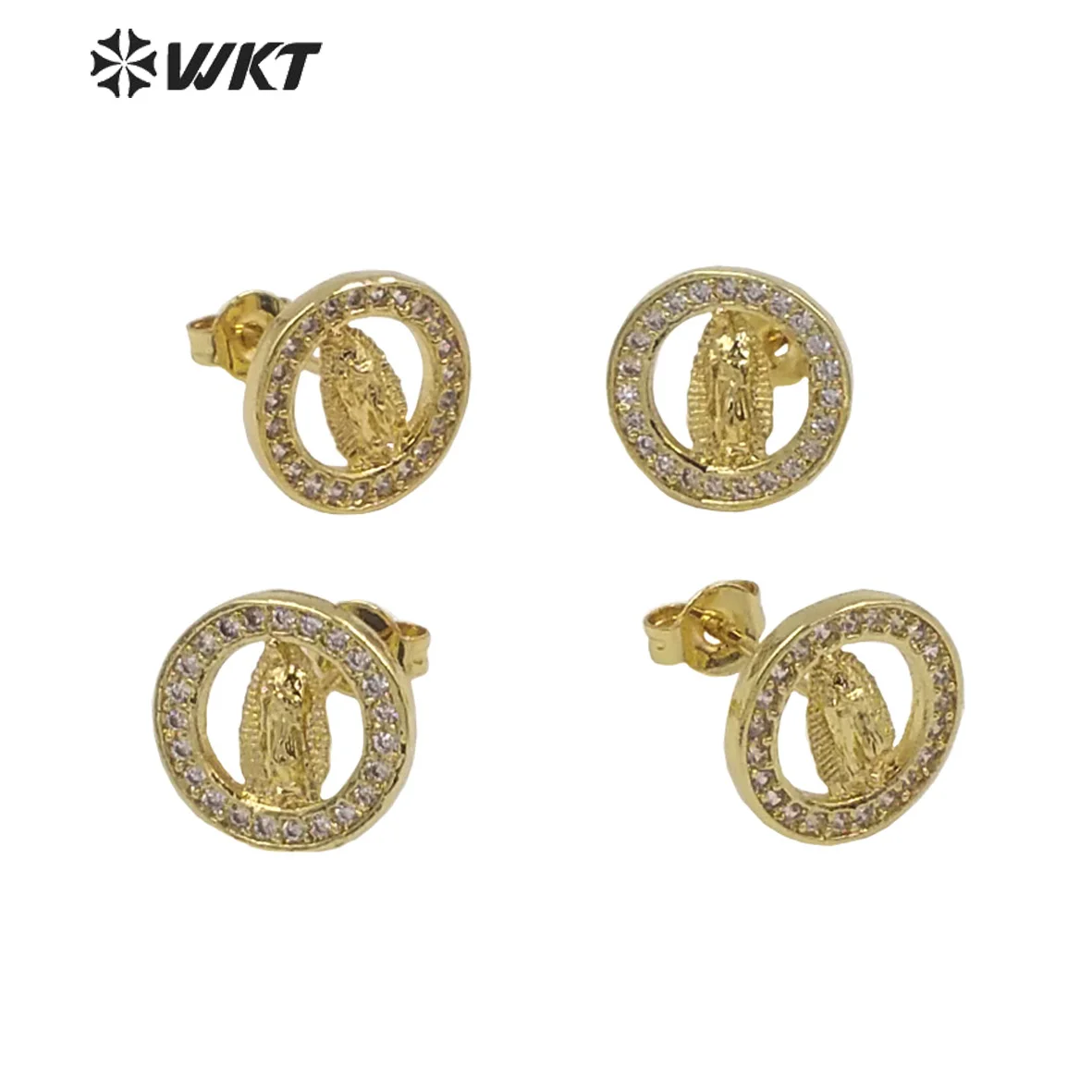 

WT-ME103 Wholesale Fashion Round Micropave Cubic Zircon Lady Of Virgin Mary Religious Guadalupe Earrings Studs