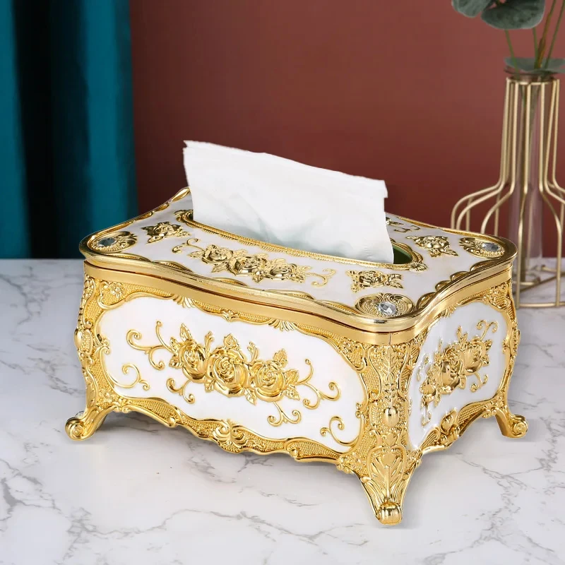 European-Style Tissue Box Living Room Desktop Retro Luxury Case Rose Patterned Napkin Holder Home Decoration