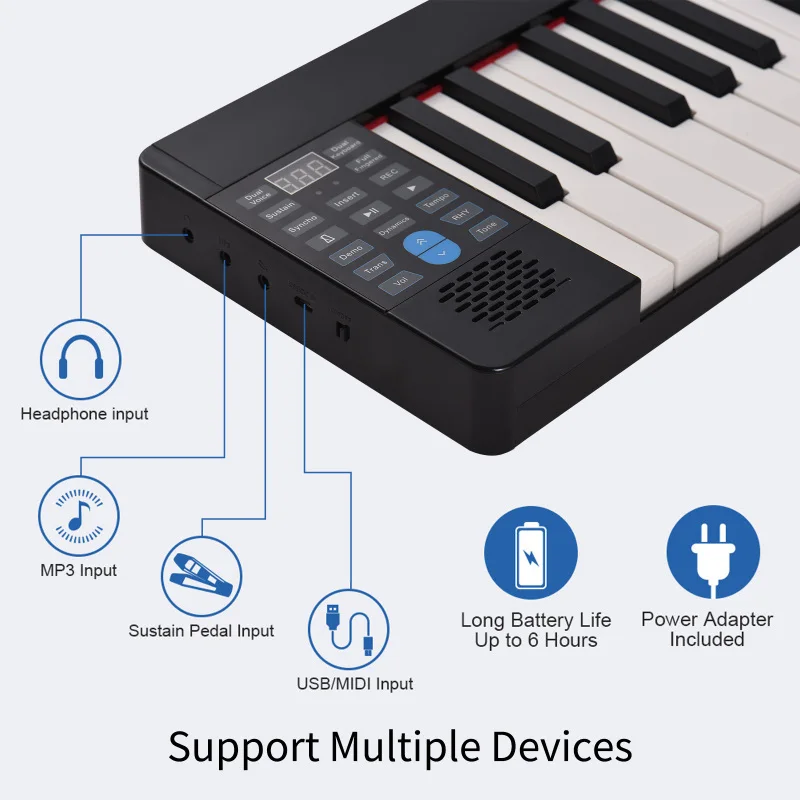 61 Key Electronic Piano Portable Foldable Multi-function Digital Piano LCD Sustain Pedal Portable Bag Keyboard Instrument