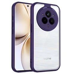 Transparent Acrylic Frosted Frame Shockproof Bumper Case with Premium Thin Hard Shell for Realme 14 Pro+ (Purple)