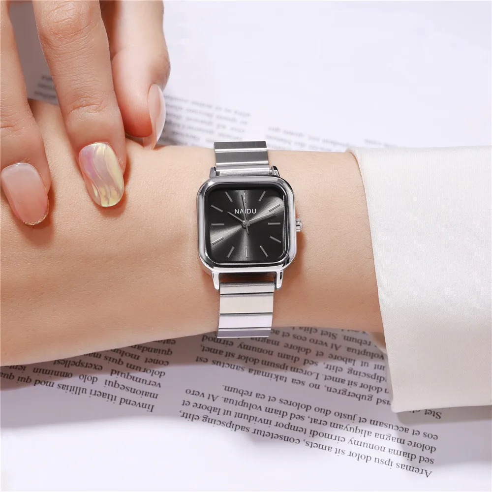 simple square dial women steel dress wrist watch 6