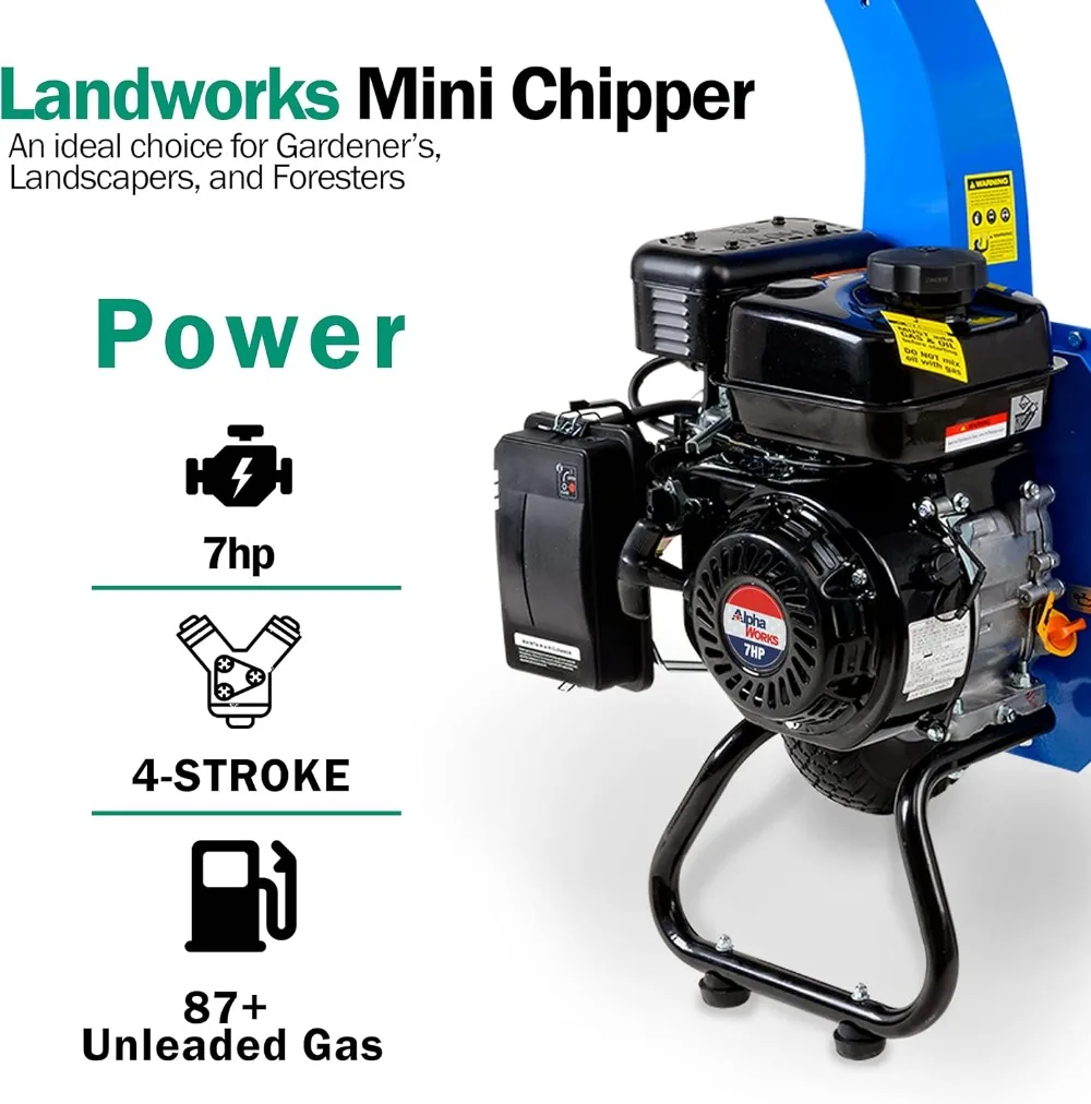 Wood Chipper Shredder Mulcher 7HP 3Inch Max Capacity Adjustable Discharge Guide