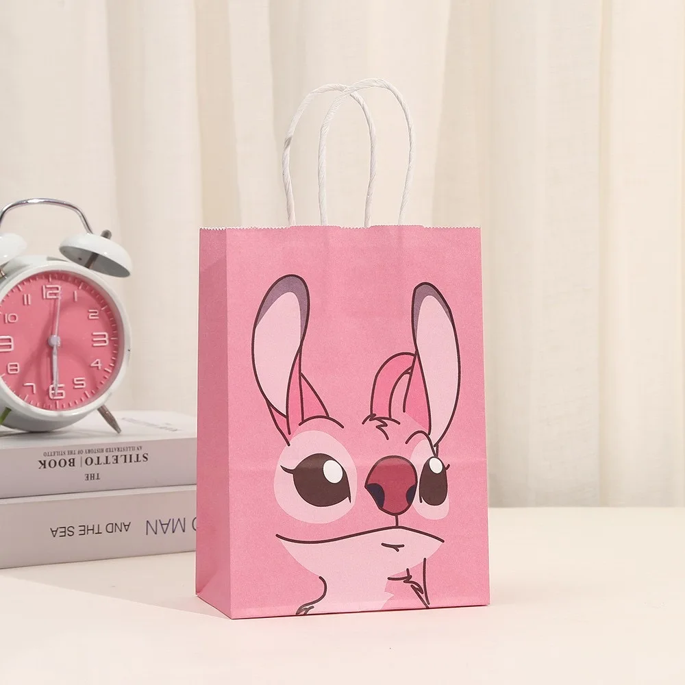 thumbnail image 1 of 1/3/6 piezas de bolsas de regalo de papel con forma de ángel con temática de Disney Lilo y Stitch, bolsas de mano para dulces, galletas, suministros para fiestas de cumpleaños y baby shower, 1 of 4