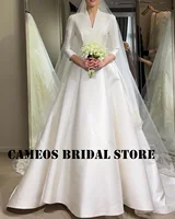 SONDR Customized V-Neck Elegant Long Sleeve Wedding Dresses A-Line Satin Elegant Evening Ivory Bride Gowns Women Bridal Dresses 1