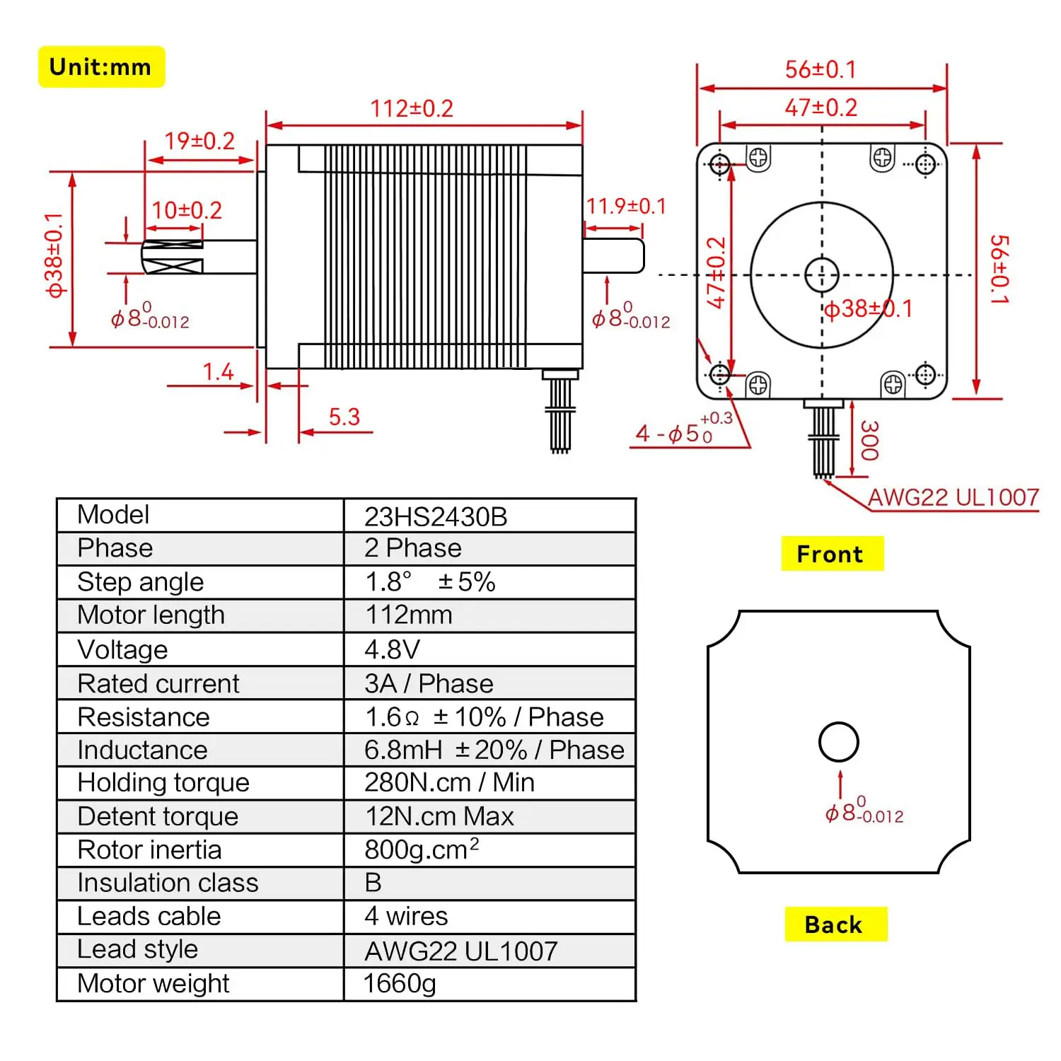23y23ページ CNC 4 Axis Nema 23 Stepper Motor Kit 112mm (Dual shaft) 425oz-in