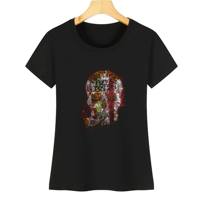 

Women's T-shirt New 2023 summer short-sleeved T-shirt hot blood skull crystal print cotton shirt women