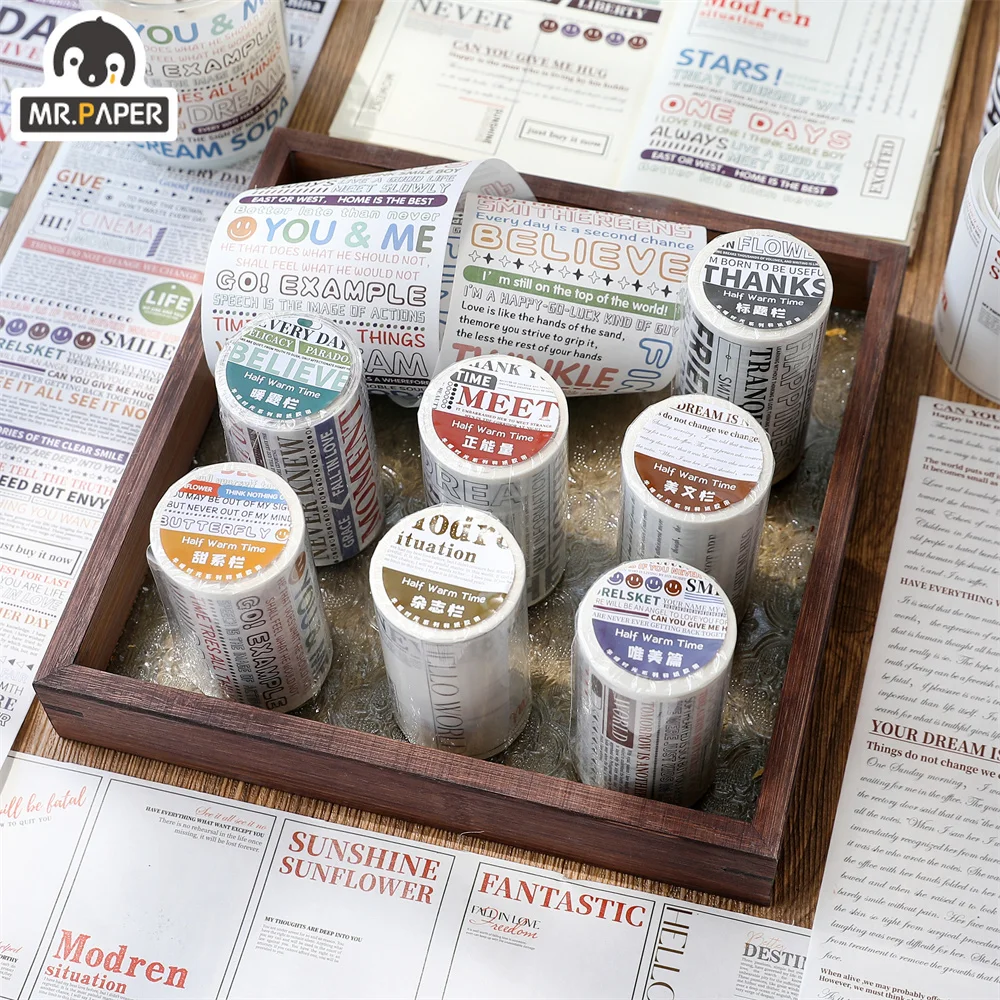 Mr.paper 6 Styles 1roll Simple English Phrase Washi Tape Personality Literary Hand Account Decorative Material Sticker Tape