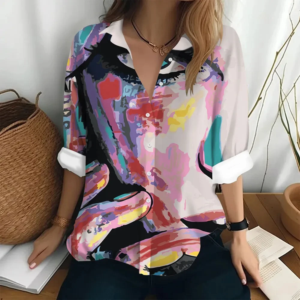 Hawaiian Women's Long Sleeve Shirt 3D Digital Printing Abstract Oil Painting Art Top Women's Elegant Shirt Women's Fashion Loose