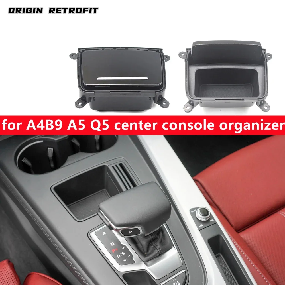 

For A4B9 A5 Q5 2021 Center Console Storage Box Organizer Black Piano Paint