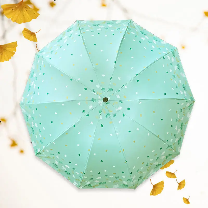 Ginkgo Sunscreen Umbrella Outdoor Portable Compact Fresh Sunny Umbrella Three-fold Manual Vinyl Dual-use Umbrella