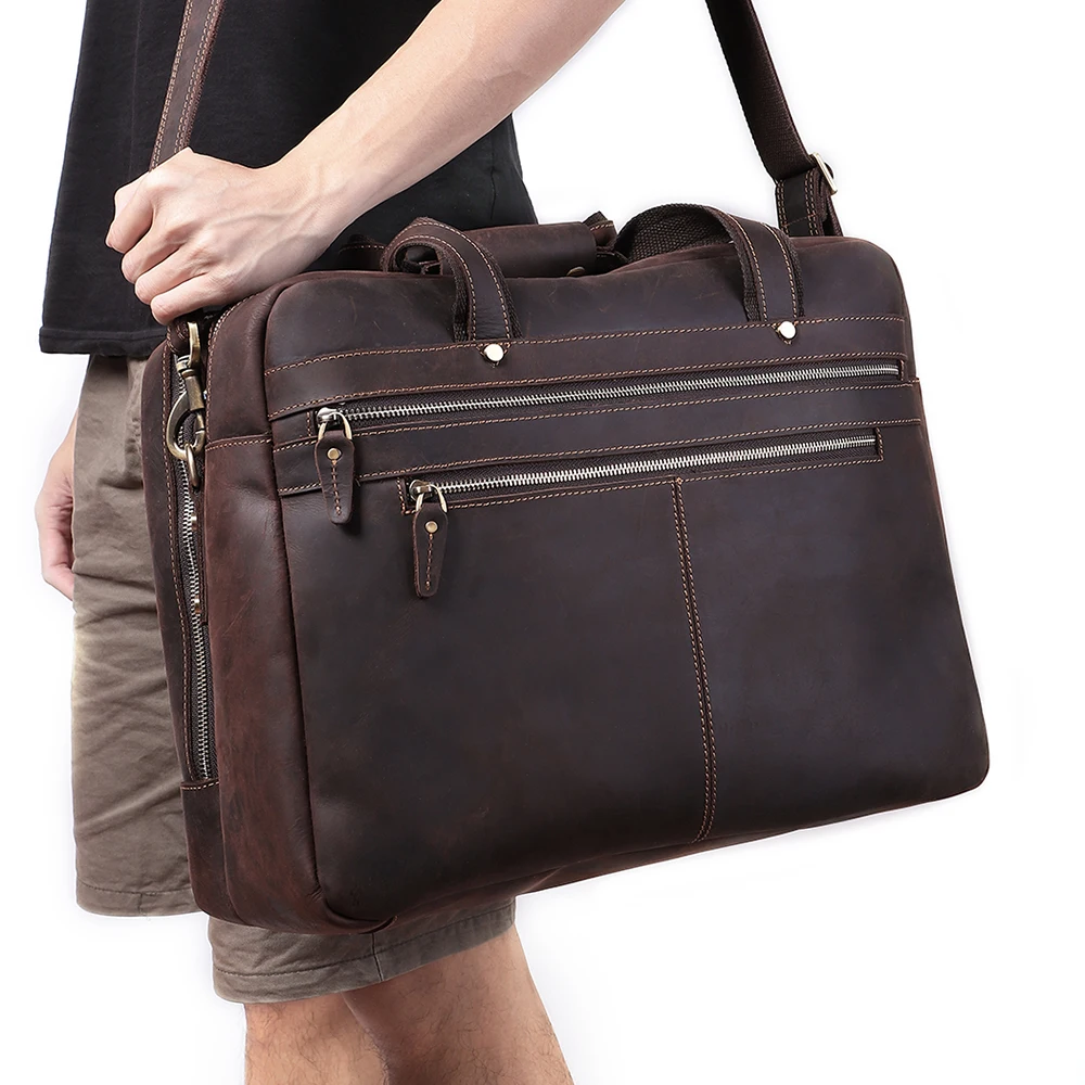 

Crazy Horse Briefcase Men's Handbag Genuine Leather Bag For Men 17 Inch Business Computer Bag Crossbody Bag Ipad Bag