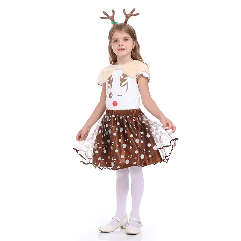 

Christmas Children Girls Kindergarten Performance Santa Claus Reindeer Dress Kids Party Elk Deer Role-playing Outfit