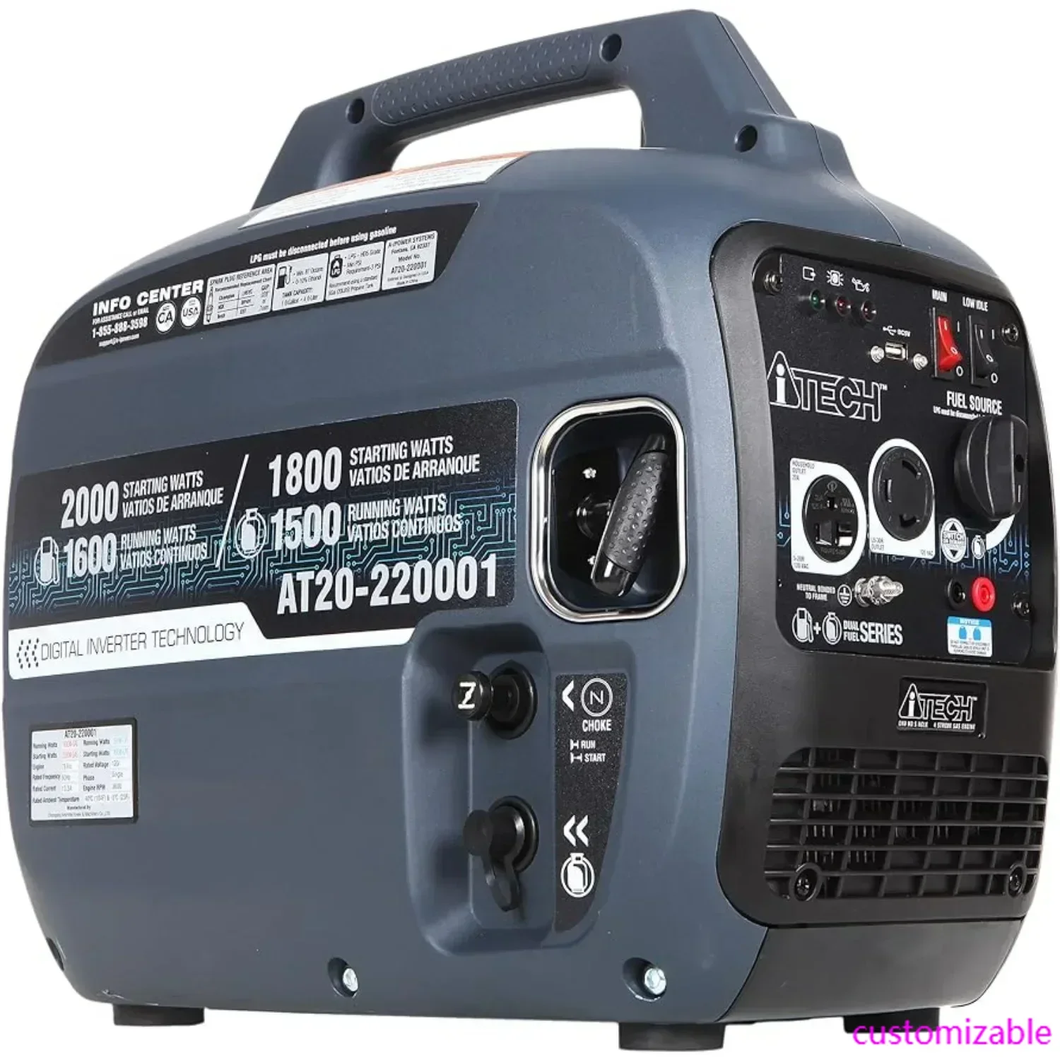 New 2000 W Portable Inverter Generator Dual Fuel Gas & Propane Powered Super Quiet Operation, Lightweight, RV Ready | USA | NEW