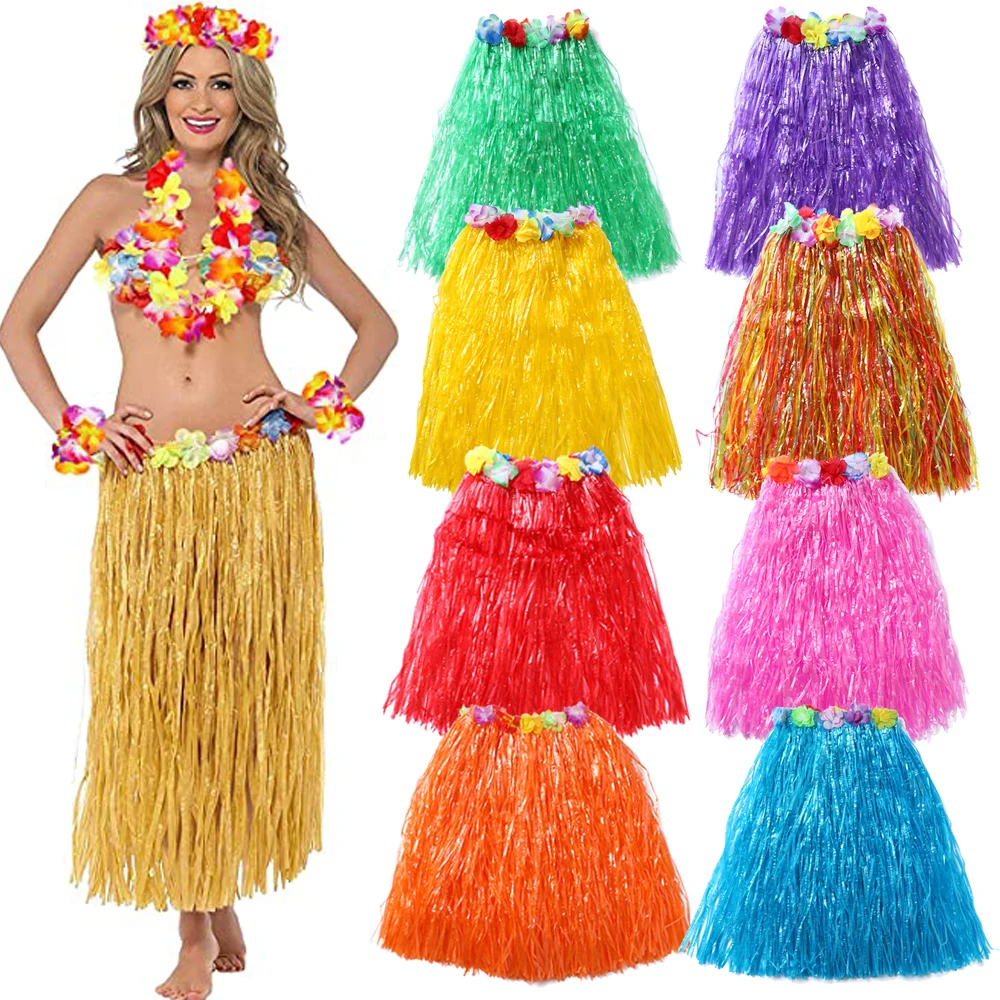 

Kids Adults Hawaiian Hula Grass Skirt with Garland for Hawaii Luau Party Women Dancing Outfits Tropical Beach Party Decorations