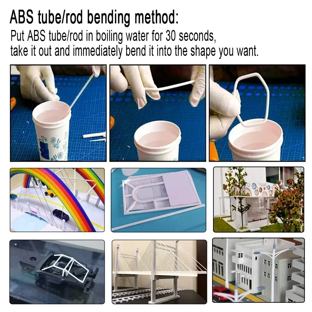 ABS 흰색 플라스틱 막대 - 원형/사각형 모델 제작 스틱 DIY 건축, 공예 및 절단 용품 - 모델링 재료