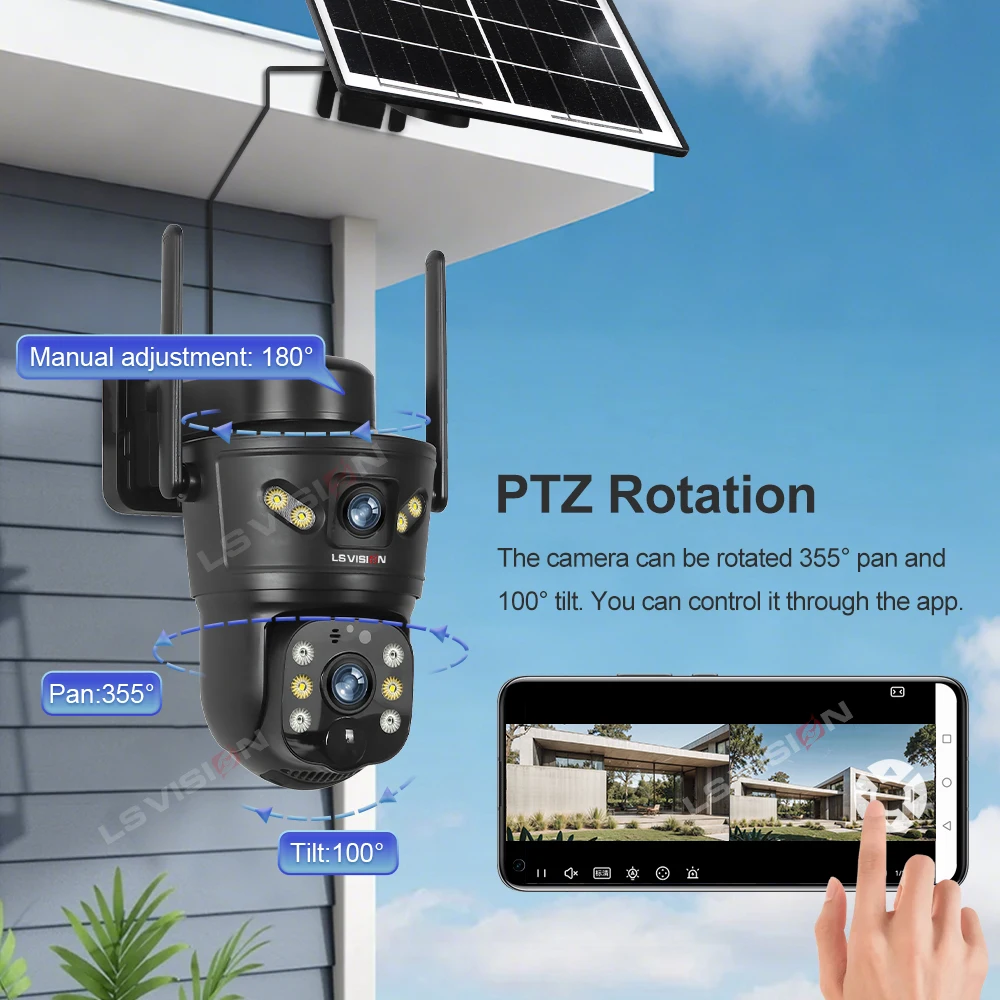 LS VISION 8MP 4G Solar Outdoor Wifi Camera Dual Screens 4K PTZ PIR Human Detect Solar IP Security Cameras V380 Pro CCTV Security 6