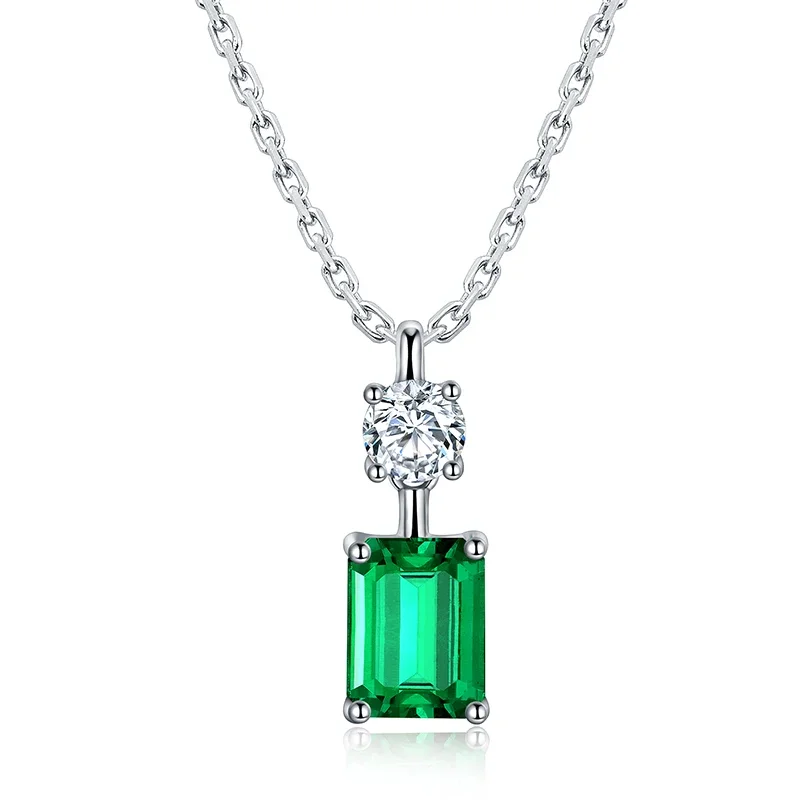 925 Sterling Silver Necklace Colored Lab Grown Emerald Pendants  Fashion Jewelry  For Wedding Party Gift