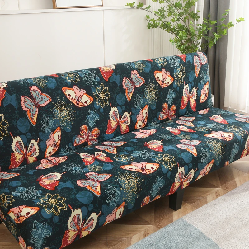 LANMOLIFE Armless Futon Slipcovers Stretch Folding Sofa Bed Cover with Elastic Bottom, Printed Fitted Couch Cover 3