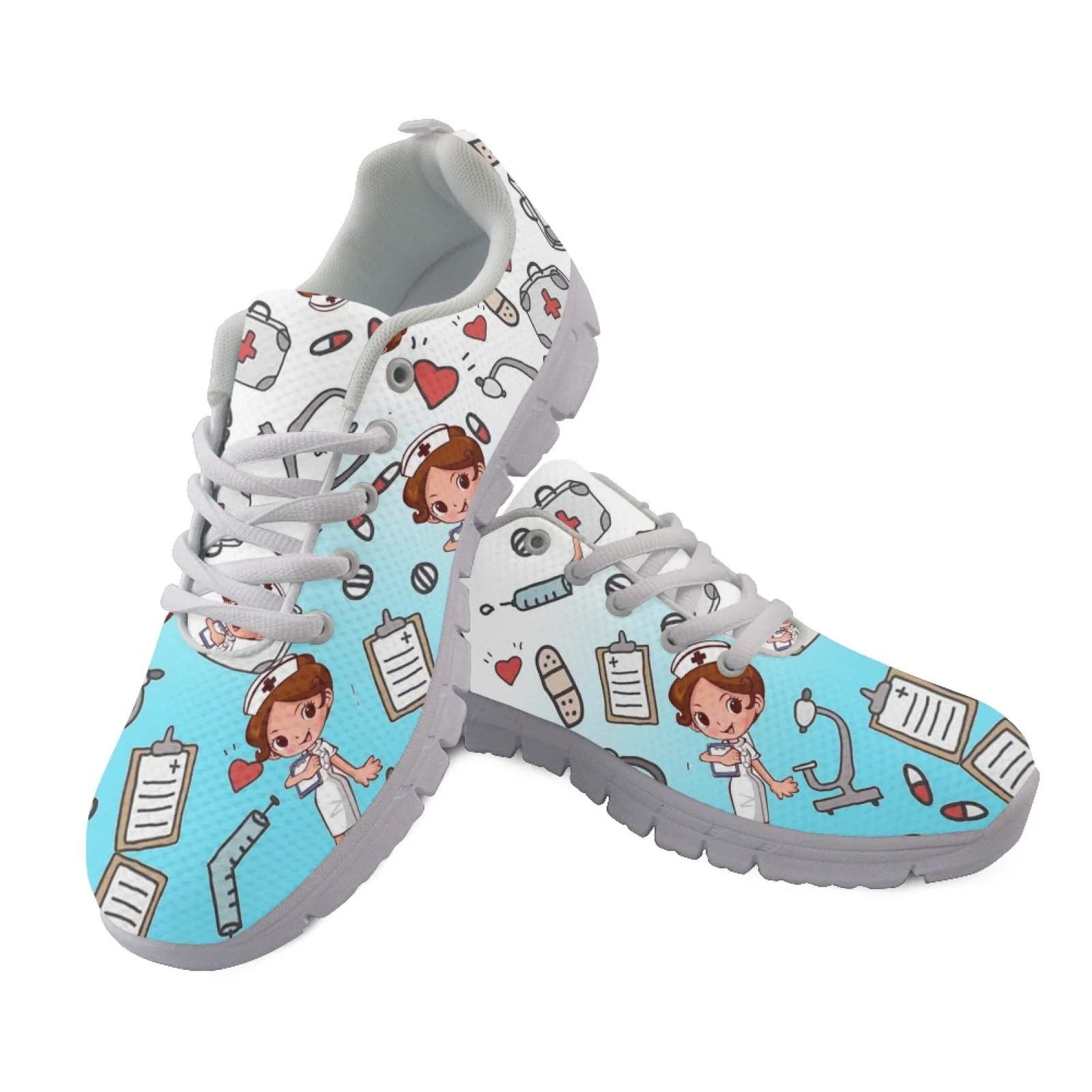 

Zapatillas Mujer 2023 Cartoon Nurse/Doctor Print Nursing Mesh Ladies Sneakers Flat For Womens Casual Shoes Lace Up Footwear