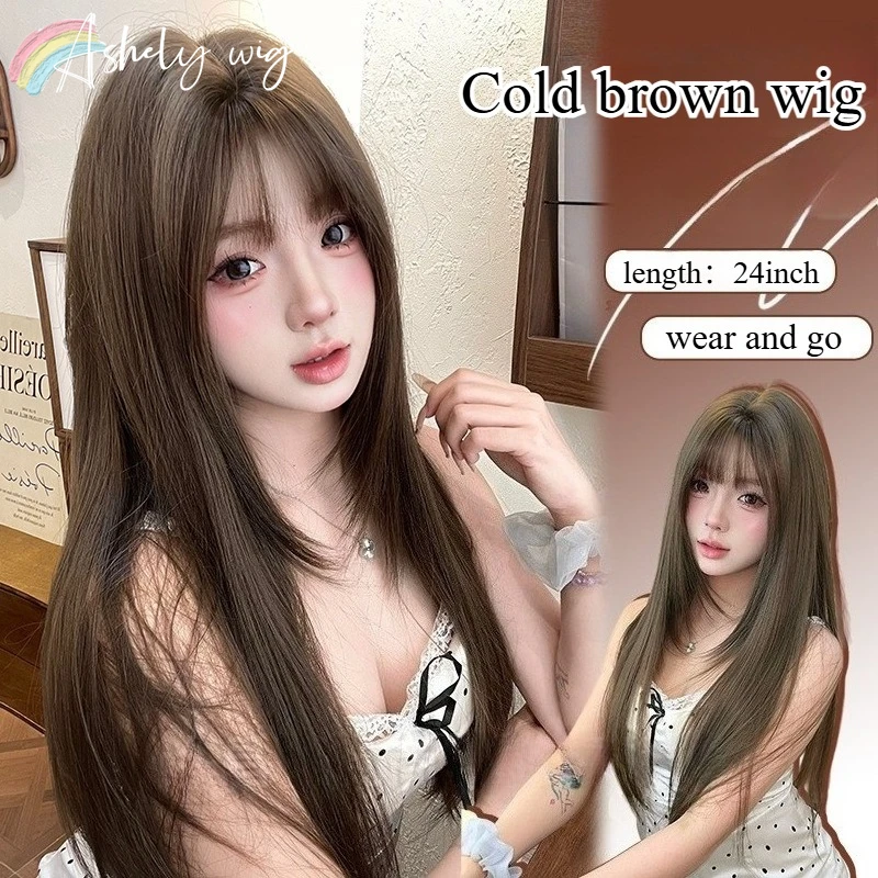 Cold Brown Wig for Women 24inch Long Straight Layer Hair Wigs High Temperature Fibers Synthetic Wigs Cosplay Natural Looking