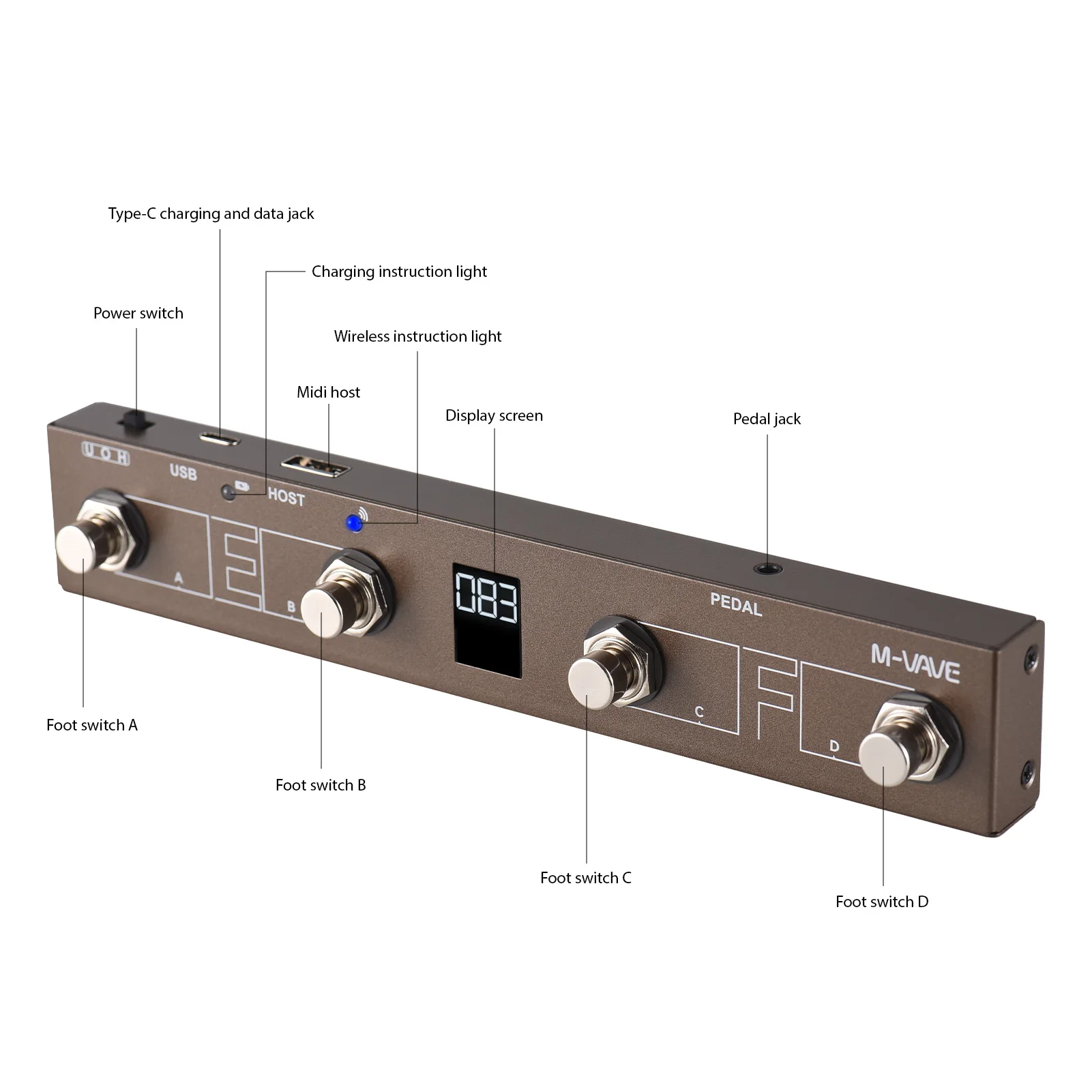 MIDI Controller M-VAVE Wireless BT Pedal Intelligent APP Controls Digital Display Screen Rechargeable 12H
