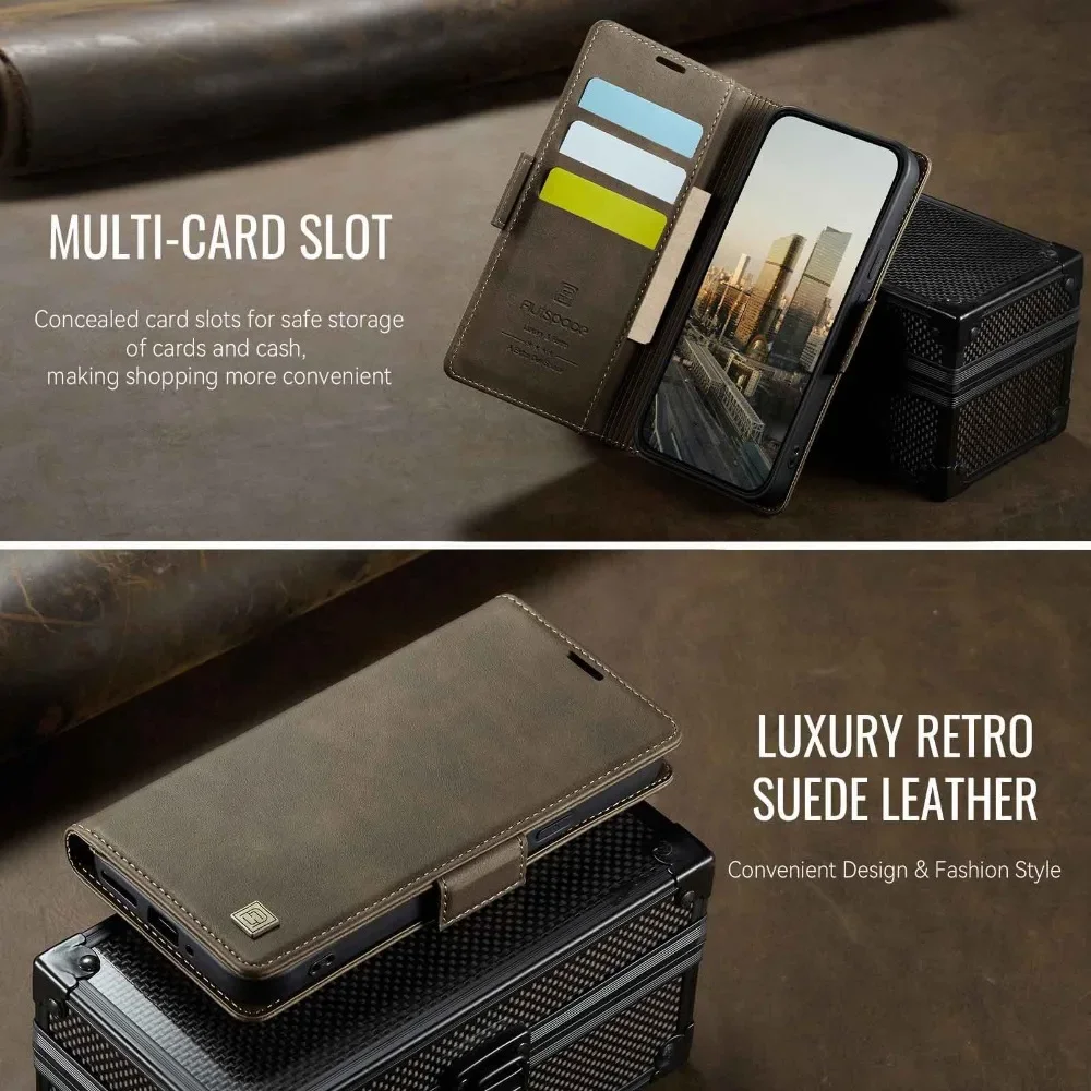 Retro PU Leather Flip Wallet Magnetic Phone Case with RFID Blocking and Card Slot Holder - Shockproof Cover