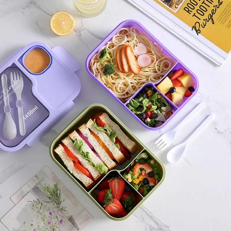 Bento Lunch Box For Kids Girls Cartoon Students Kawaii Cute Heated 3 Grid Sandwich Snack Food Box Special Canteen Food Storage - 3