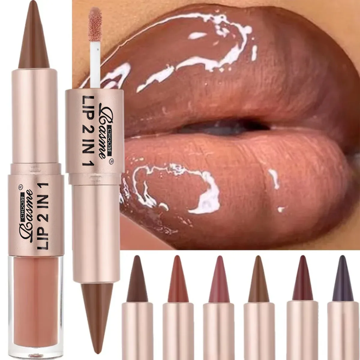 2IN1 Tapered Gradient Lipliner Pen Nude Brown Mirror Glass