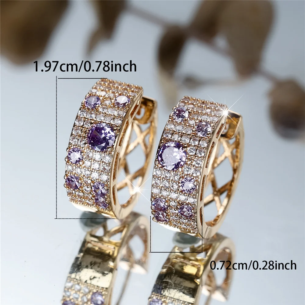 Cute Female White Purple Zircon Round Hoop Earrings Vintage Gold Color Simple Wedding Jewelry For Women
