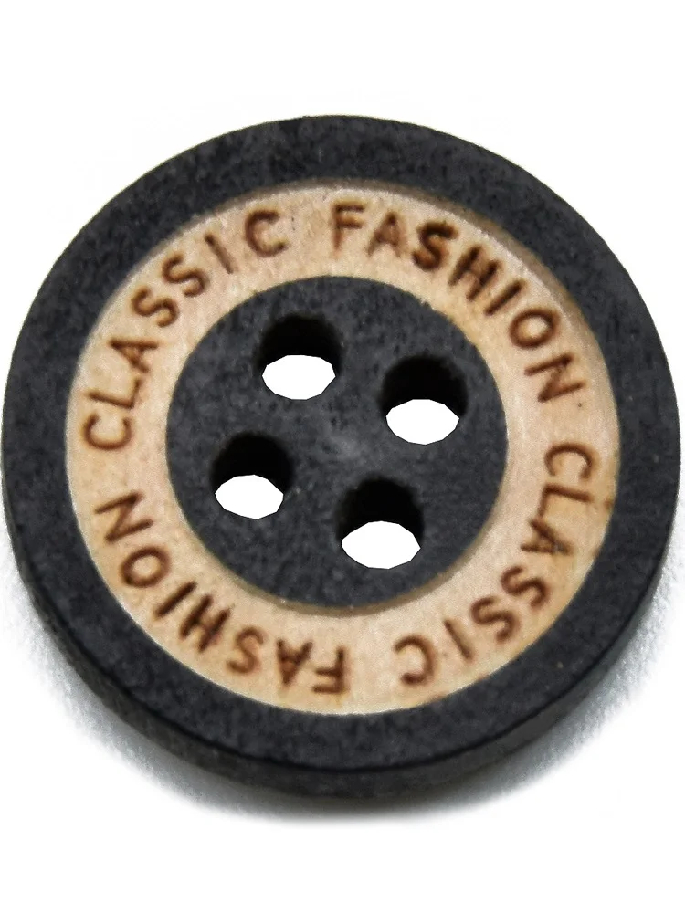 Black Laser Engraved Round Wooden Buttons for Sewing and Crafts, 4 Holes, 15mm, 30-Pack or 60-Pack