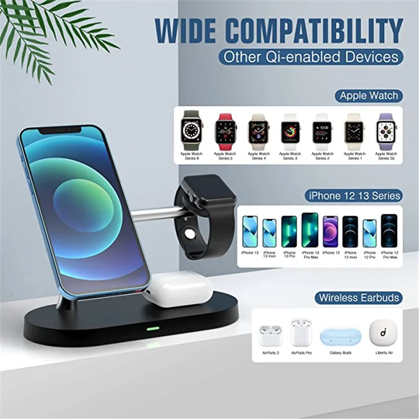 iPhone 14 13 12 Pro Max Apple Watch 8 7 Airpods 유도 USB 고속 충전 스테이션용 3 in 1 자기 무선 충전기 스탠드