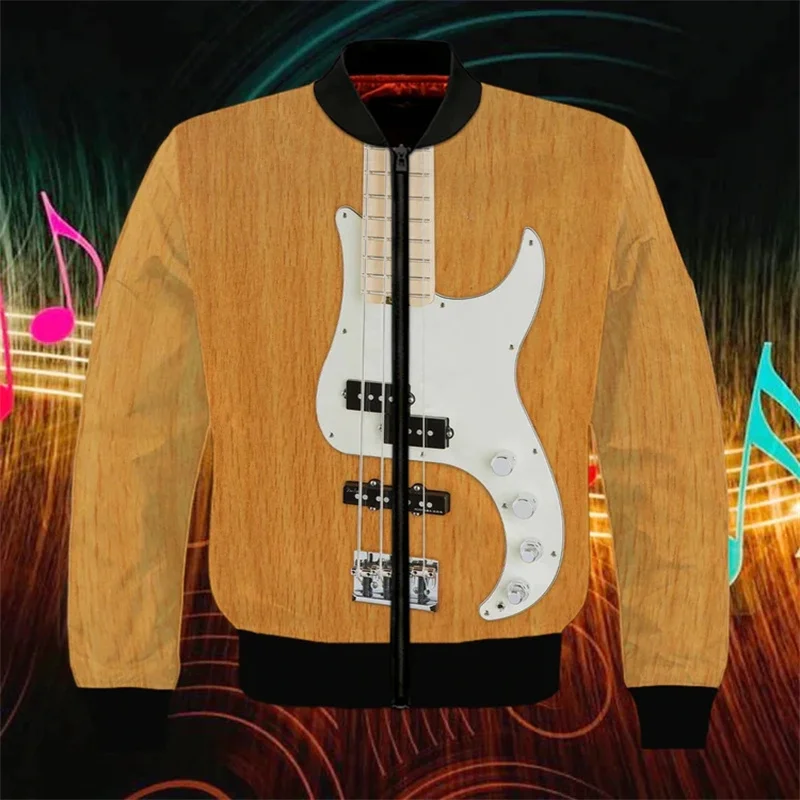 thumbnail image 1 of Chaqueta con estampado de guitarra para hombre, abrigo con estampado 3D de instrumentos musicales, sudaderas casuales de moda, chaquetas holgadas con cremallera, camisetas de manga larga, 1 of 5