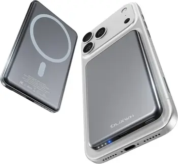 0.3" Ultra Slim Alloy-Made Magsafe Portable Charger, 5000mAh Fast Magnetic Power Bank for iPhone 17/16/15 Pro Max/14/13, Grey