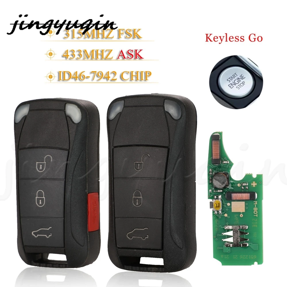 

Jingyuqin 3/4 кнопочный БЕСКЛЮЧЕВОЙ ключ Go Smart Remote Складной автомобильный ключ 315/433 МГц ID46 PCF7942 чип для Porsche Cayenne