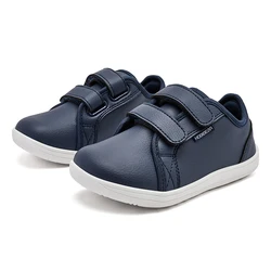 Children's Wide Toe Minimalist Sneakers - Lightweight Hook & Loop Design, Artificial Leather - 36 (Navy Blue)