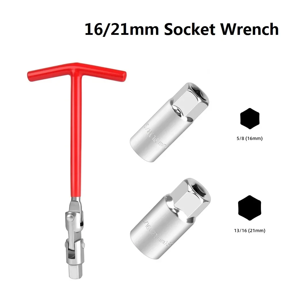 Kit de herramientas de reparación de motocicletas y coches 3 en 1, herramienta de extracción de bujías, llave de tubo de 16mm (5/8 ") y 21mm (13/16") con mango en T