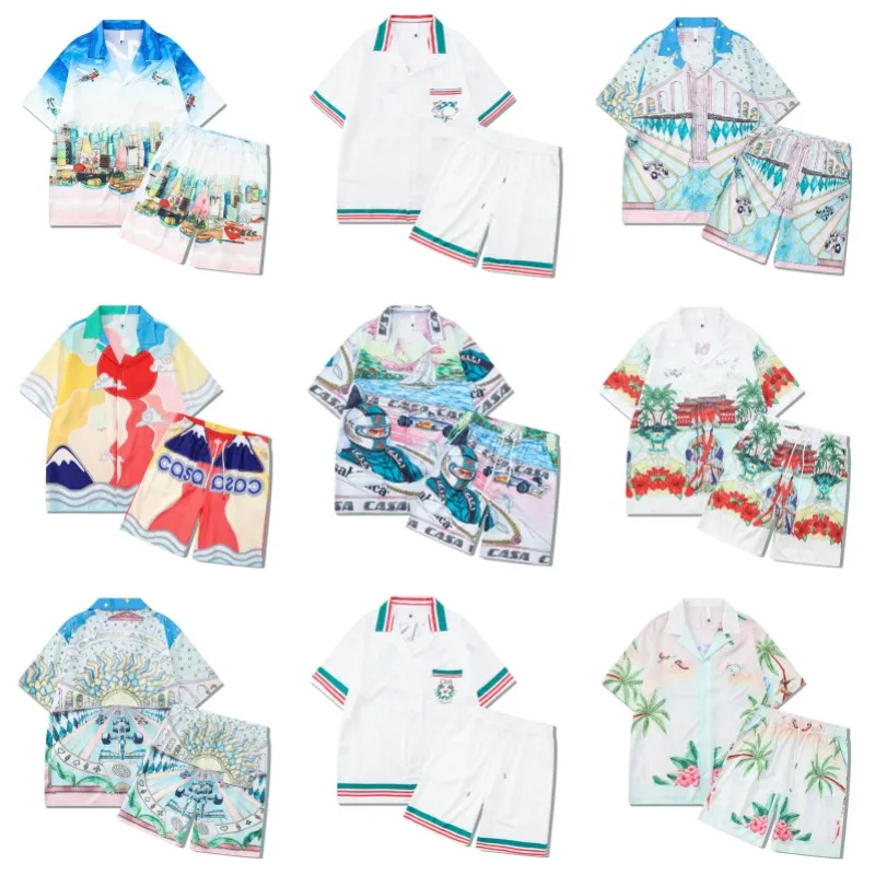 

2023ss Casablanca Art Food Gradient Men Women Short Set T Shrt Hawaii Beach Suit Hip Hop Shirt Shorts Couple Suit y2k
