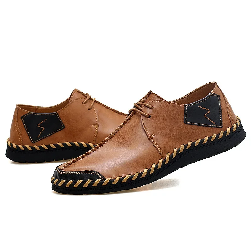 

Autumn Breathable Low Top Lace up British Men's Casual Leather Shoes Male Authentic Leather Loafers Male Korean Moccasins