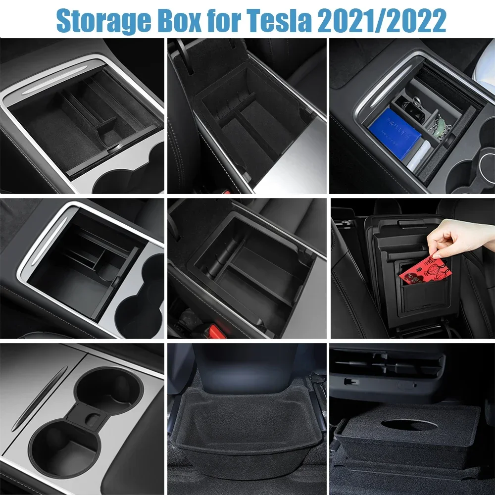 Car console organizer Tesla Model 3 Highland 2025 Model Y -2025 Center Armrest Hidden Storage Box Cup Holder Console Organizer Box Accessories