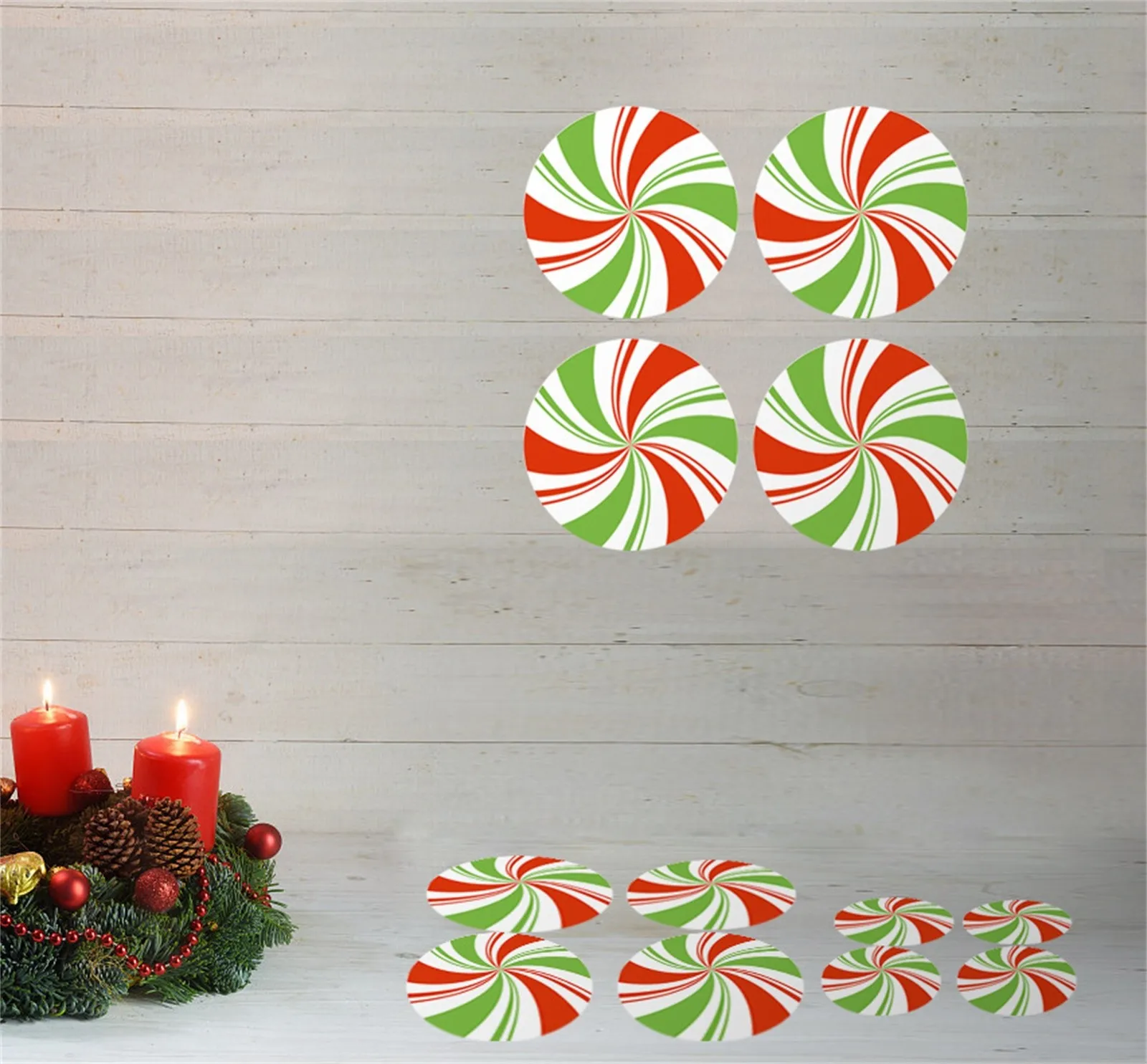 12 Fogli Christmas Static Window Decor Christmas Red Candy Static Mall Window Party Flat Wall Sticker Christmas Party Decorazioni Fai Da Te