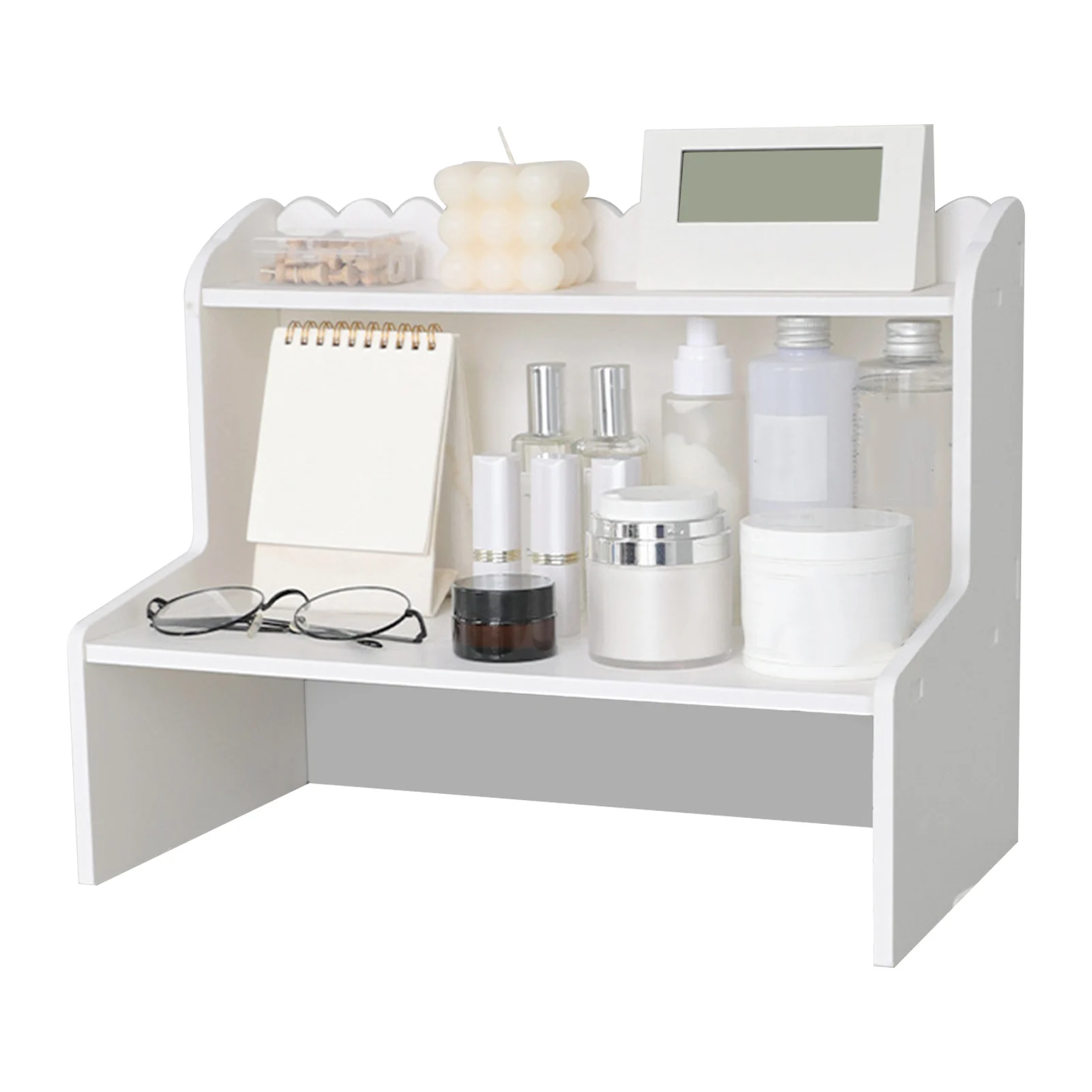 Cosmetics Storage Organizer: Multi-Layer Desktop Wood Display & Mini Bookshelf