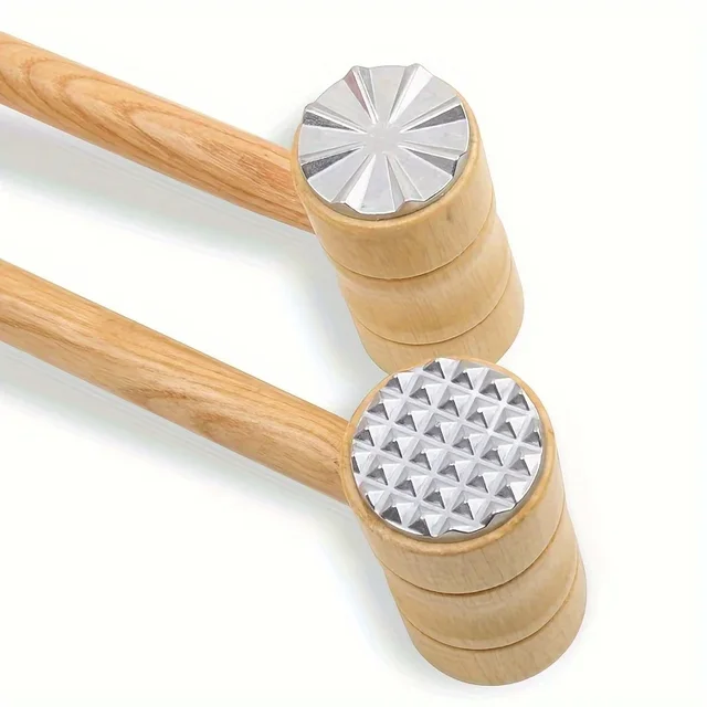 Versatile mazzuolo per carne con manico in legno bifacciale: perfetto per l'allentamento di bistecche e la rottura sinusoidura, gadget da cucina essenziali 4