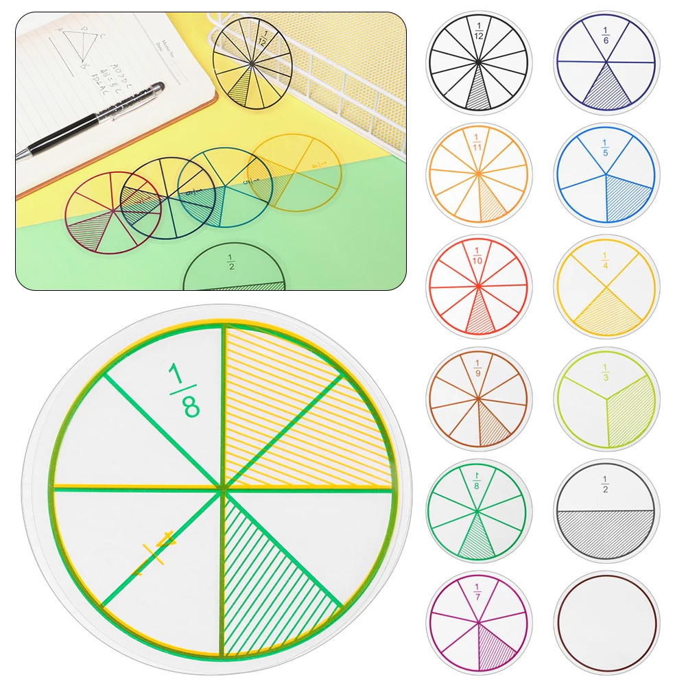 플라스틱 휴대용 어린이 수학 분수 교육 도구, 어린이 수학 분수 학습 도구, 교육 장난감 선물, 12 개 