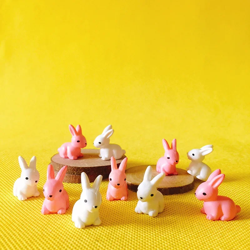 Miniature Figurines 10Pcs Rabbit Bunnies Miniatures Fairy Garden Gnome Moss Terrarium Decor Crafts Figurine DIY Doll House Model