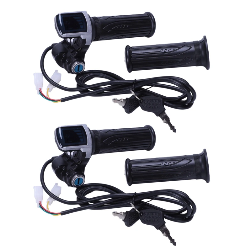 

2X 36V Universal Electric Bicycle Throttle Handle With LED Display Indicator Speed Power Display Key Lock