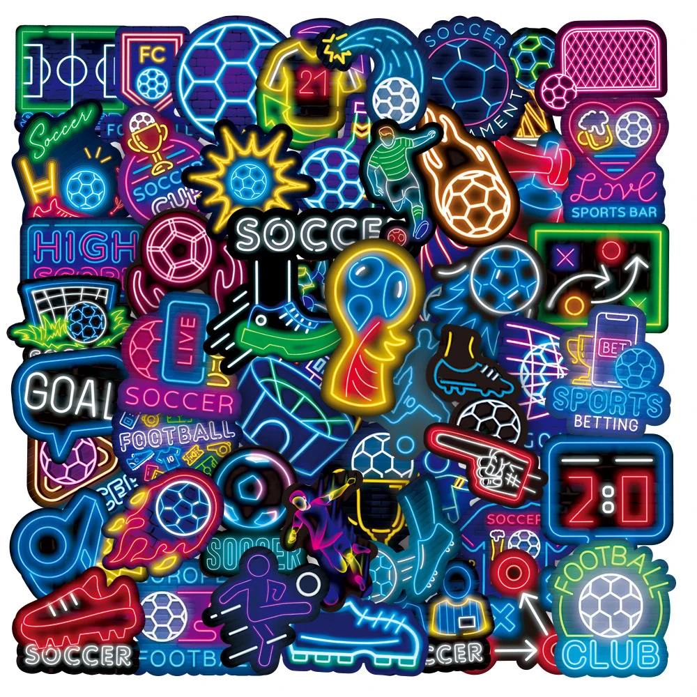 

10/30/50pcs Soccer Sport Football Neon Light Stickers Cool Graffiti Decals Decoration DIY Phone Notebook Luggage Cartoon Sticker